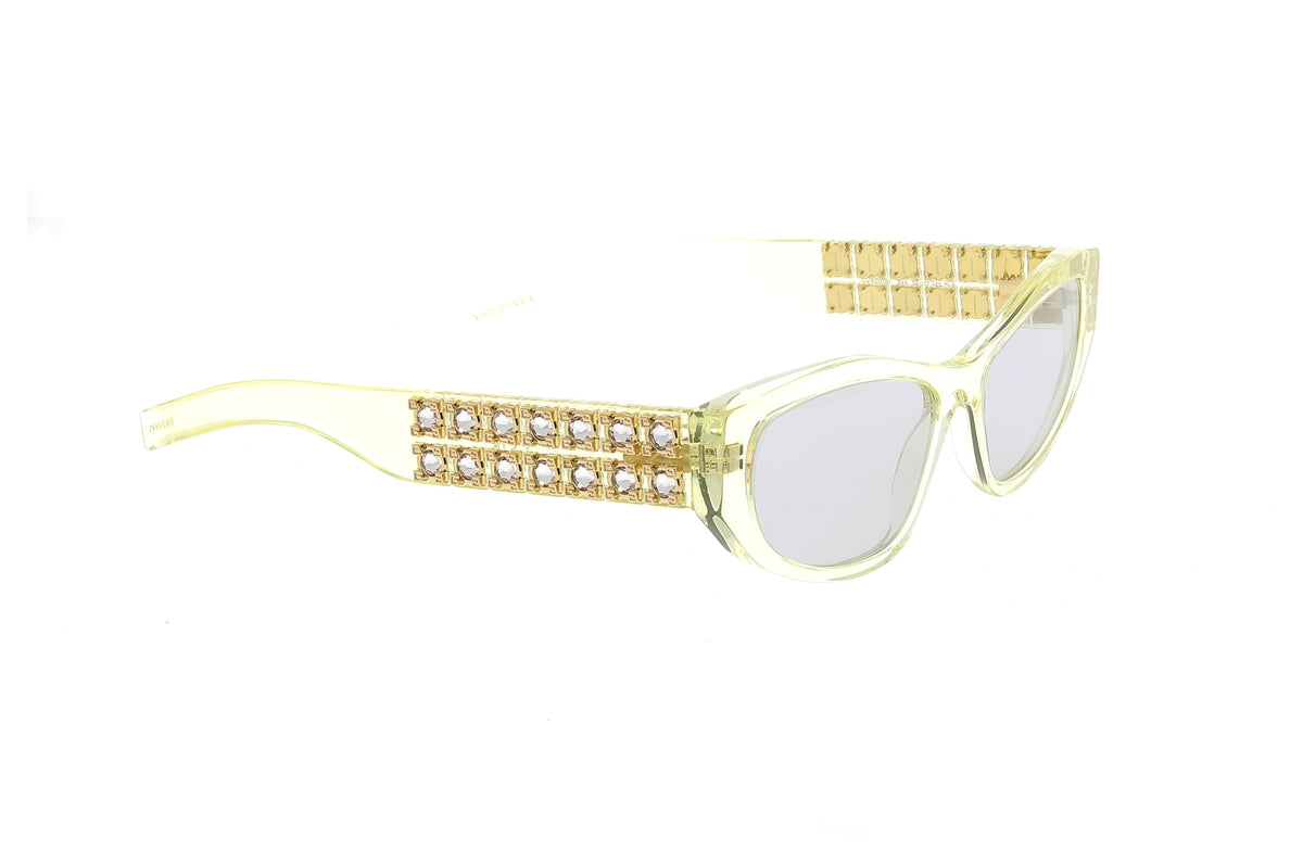 Luxury Eyewear – Occhiali da sole - Givenchy, occhiali da sole gialli con strass sulle aste, su sfondo bianco