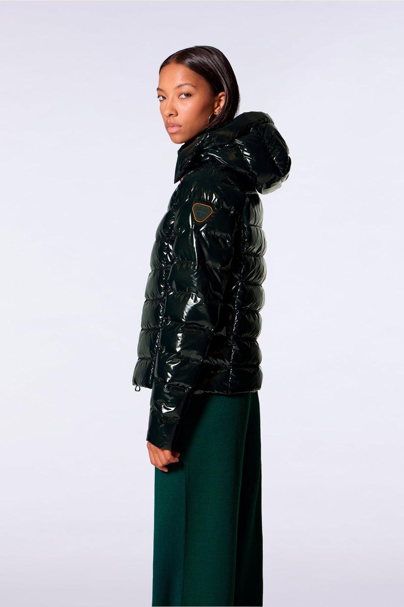 Doudoune légère ajustée en nylon glossy France Bright Dark Forest