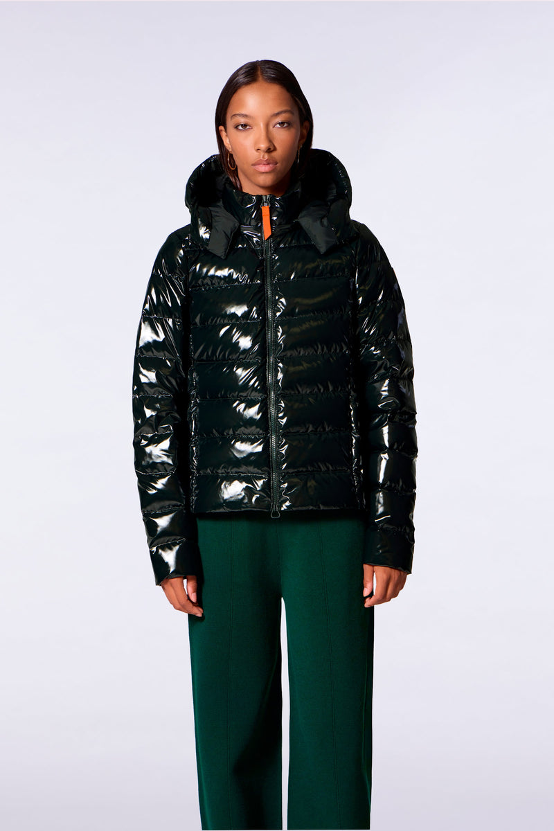 Doudoune légère ajustée en nylon glossy France Bright Dark Forest