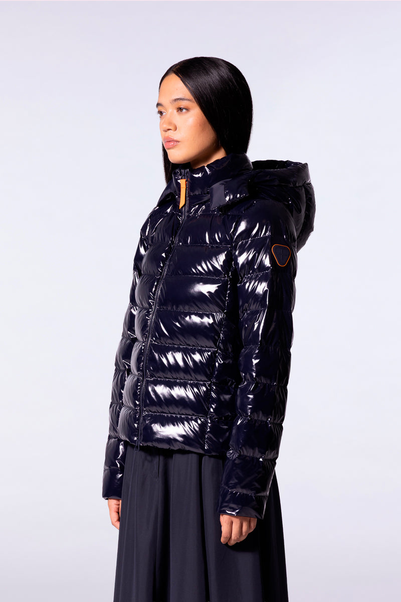 Doudoune légère ajustée en nylon glossy France Bright Dark Night