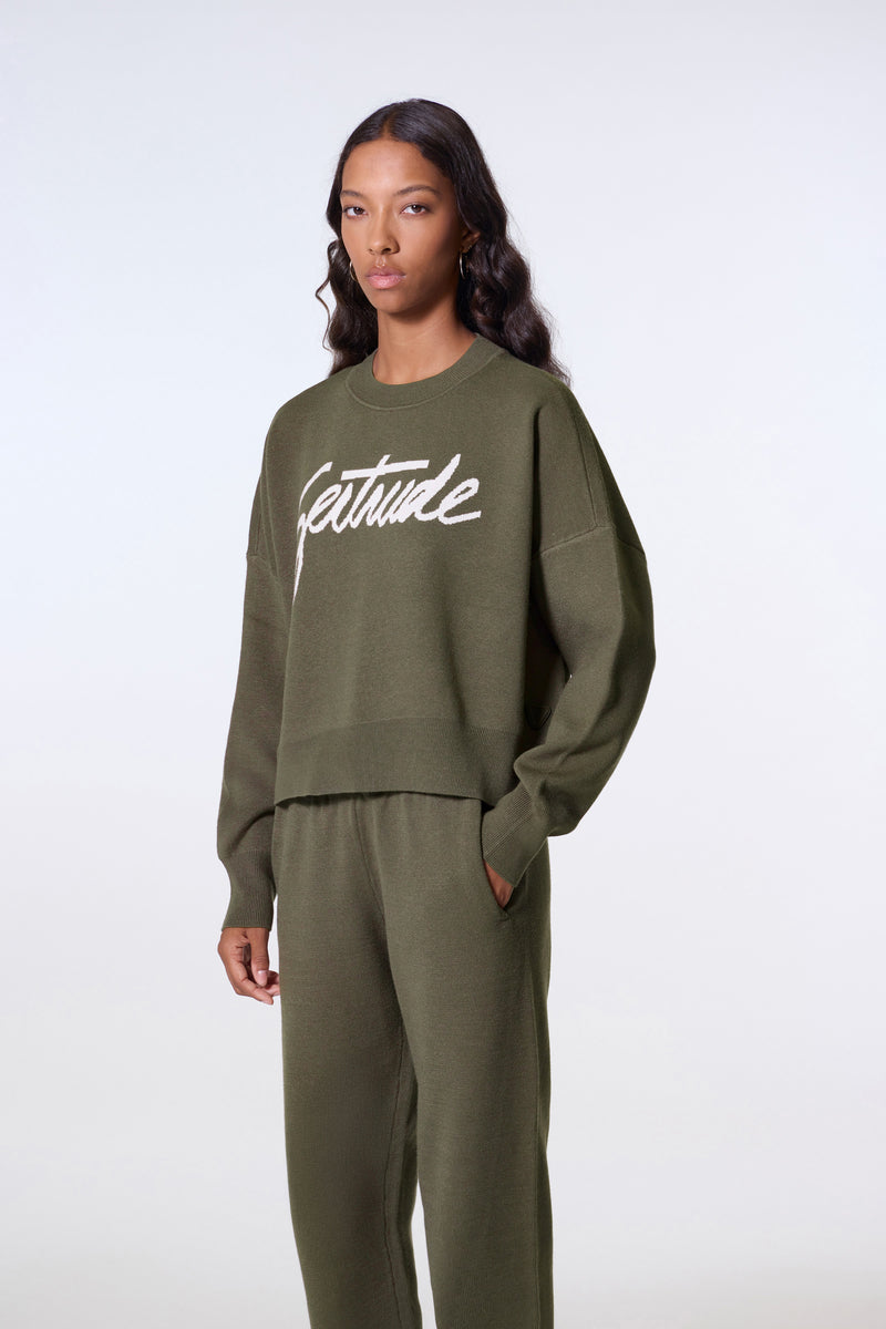 Pull court en maille jacquard à manches tombantes Nath Script