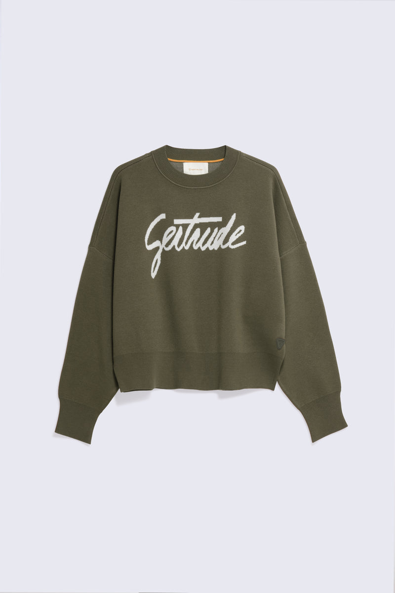 Pull court en maille jacquard à manches tombantes Nath Script