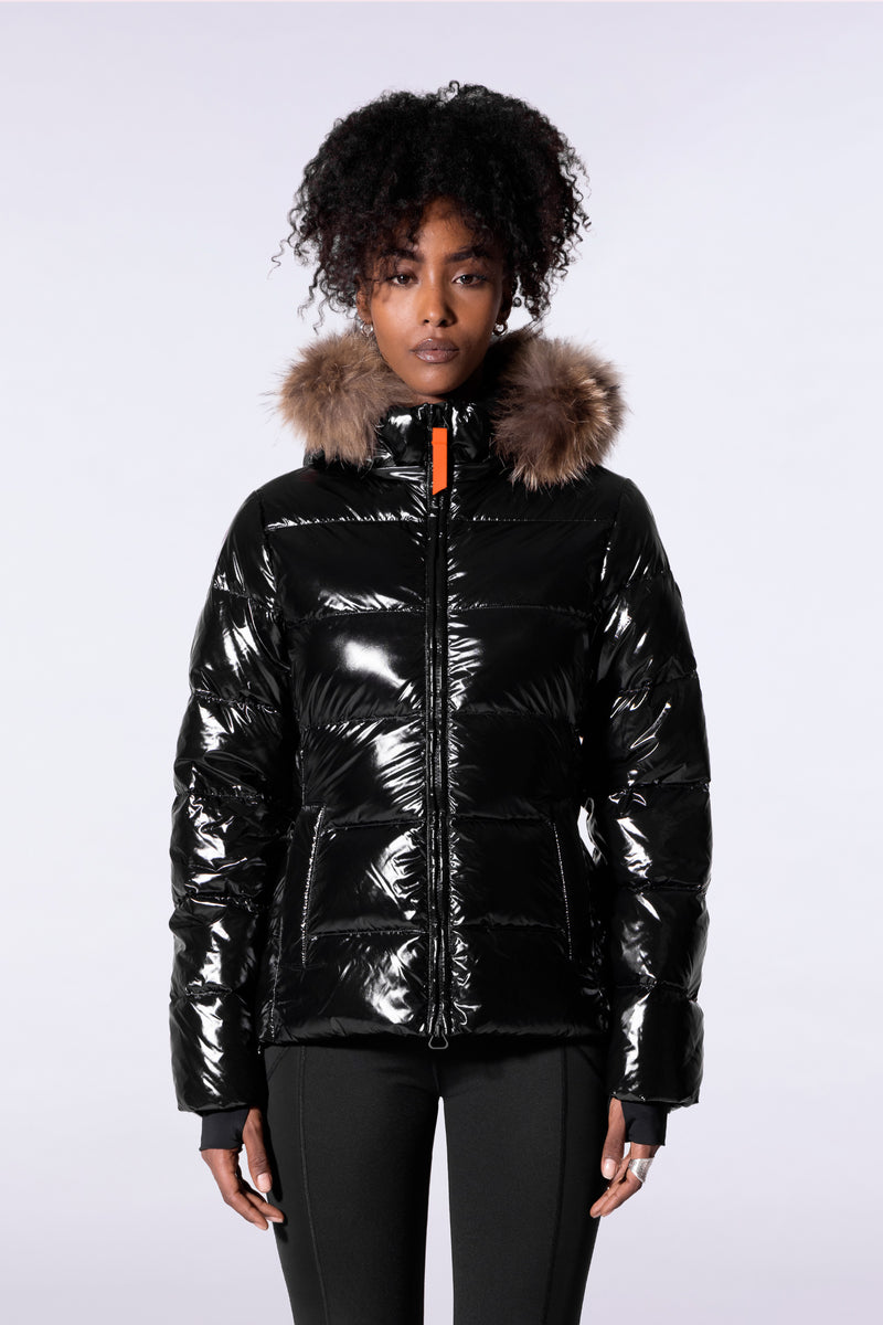 Doudoune brillante cintrée avec fourrure Olga Bright
