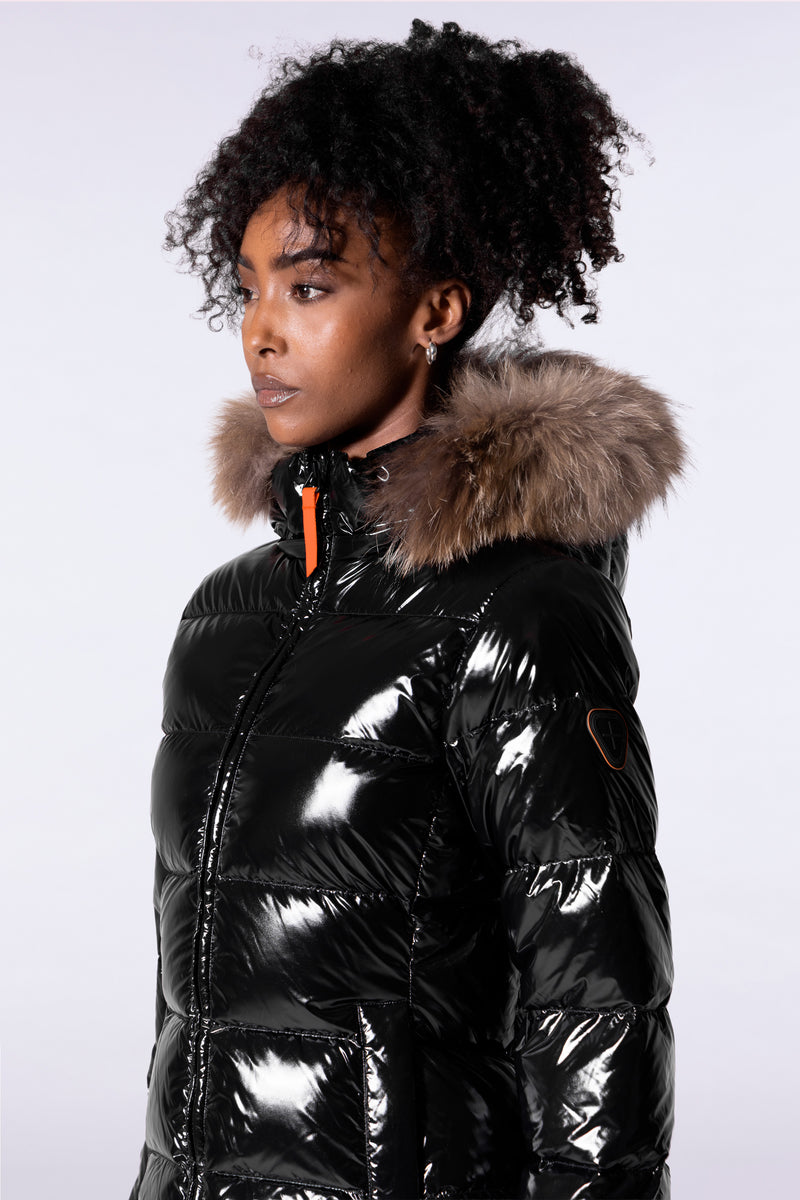 Doudoune brillante cintrée avec fourrure Olga Bright