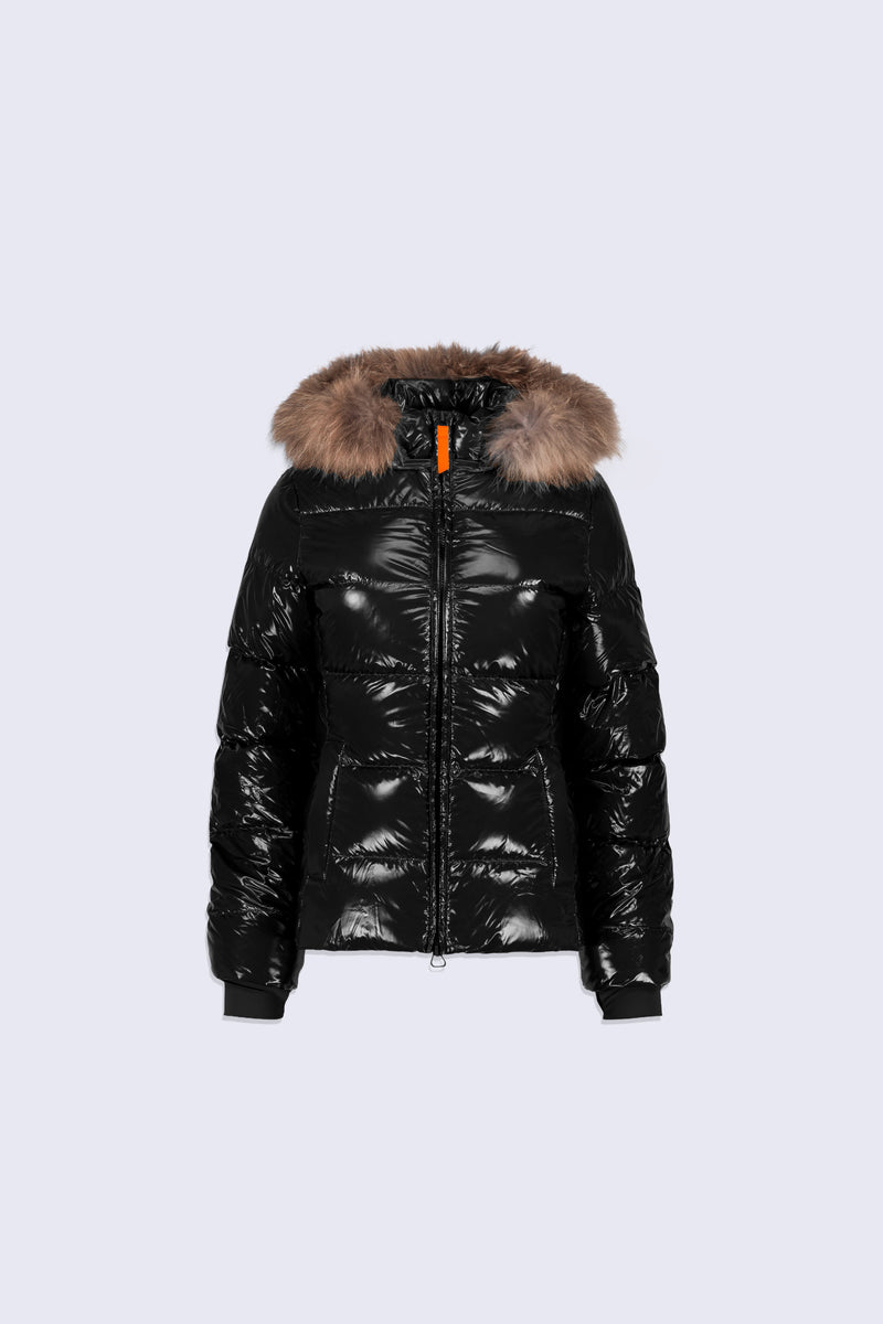 Doudoune brillante cintrée avec fourrure Olga Bright