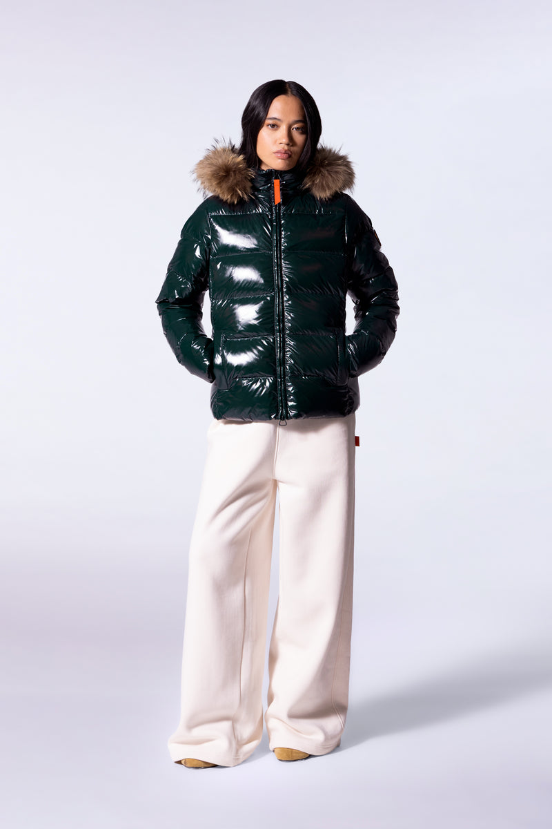 Doudoune brillante cintrée avec fourrure Olga Bright