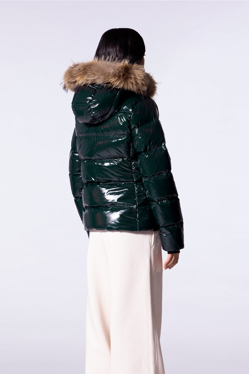 Doudoune brillante cintrée avec fourrure Olga Bright