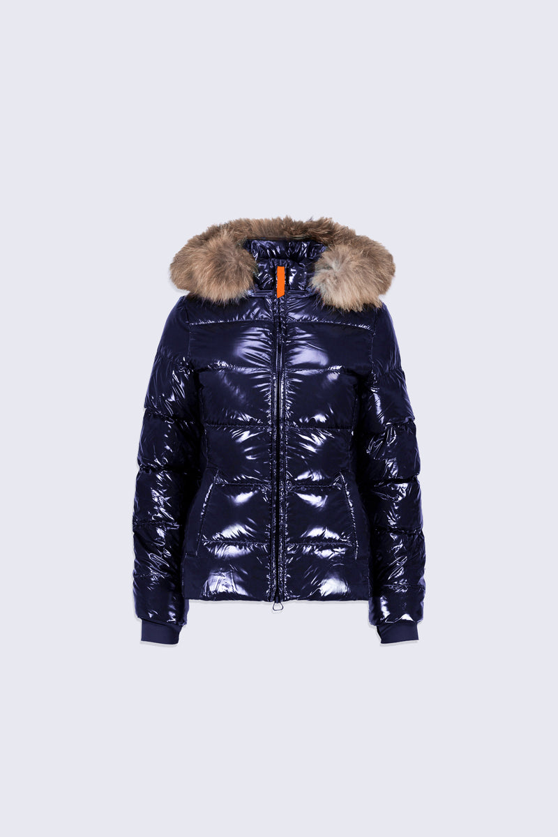 Doudoune brillante cintrée avec fourrure Olga Bright