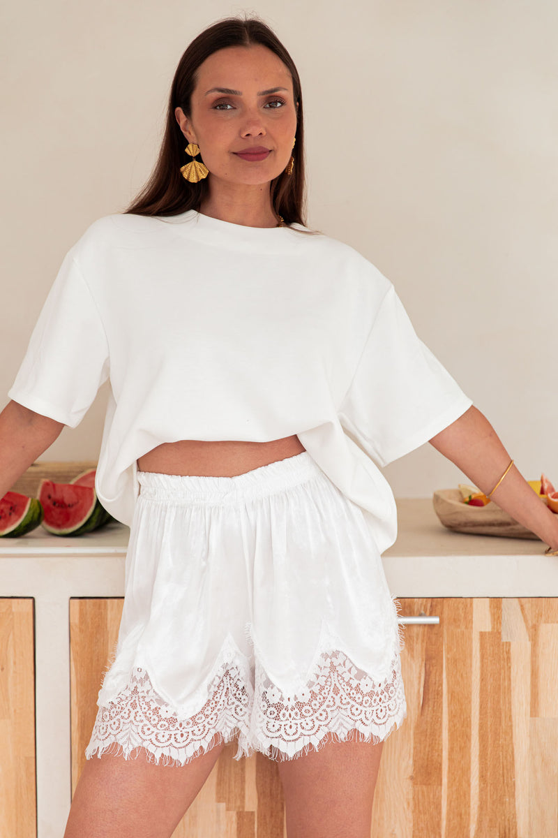 HAIDEN Blanc - Short Dentelle