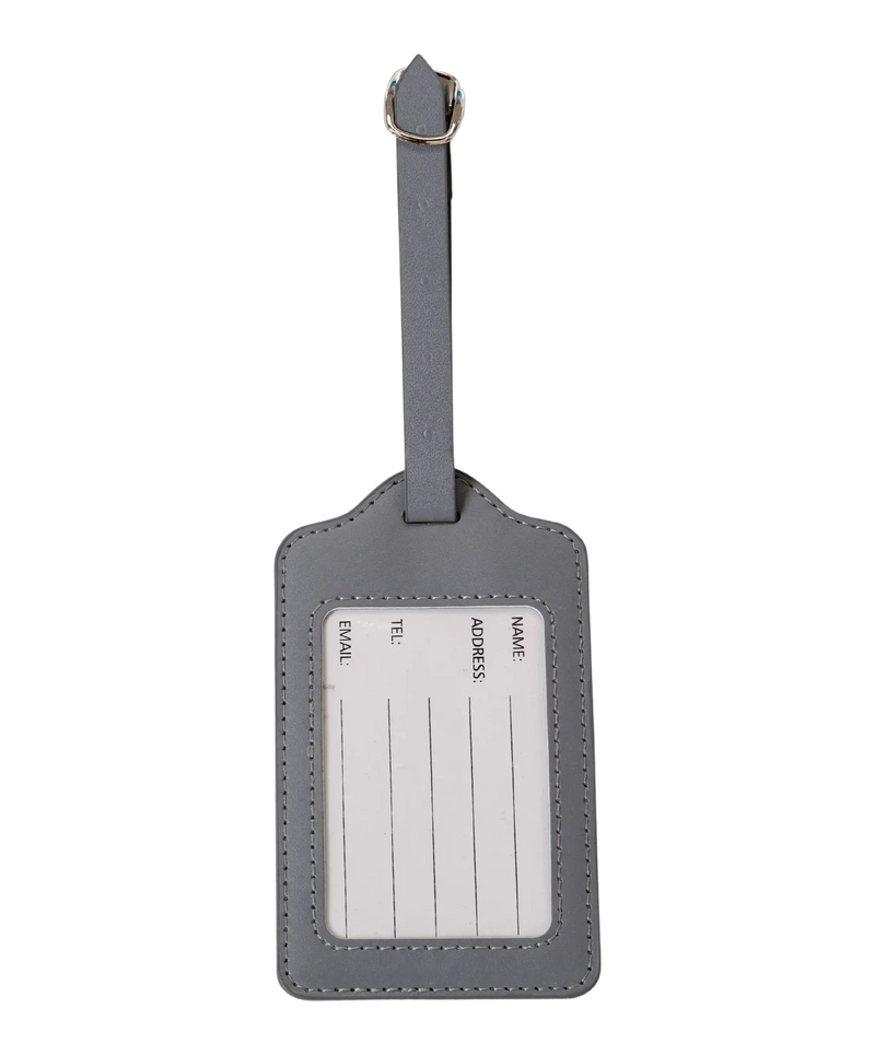 Etiquette a bagages GYL argent vue dos carte identification fond transparent