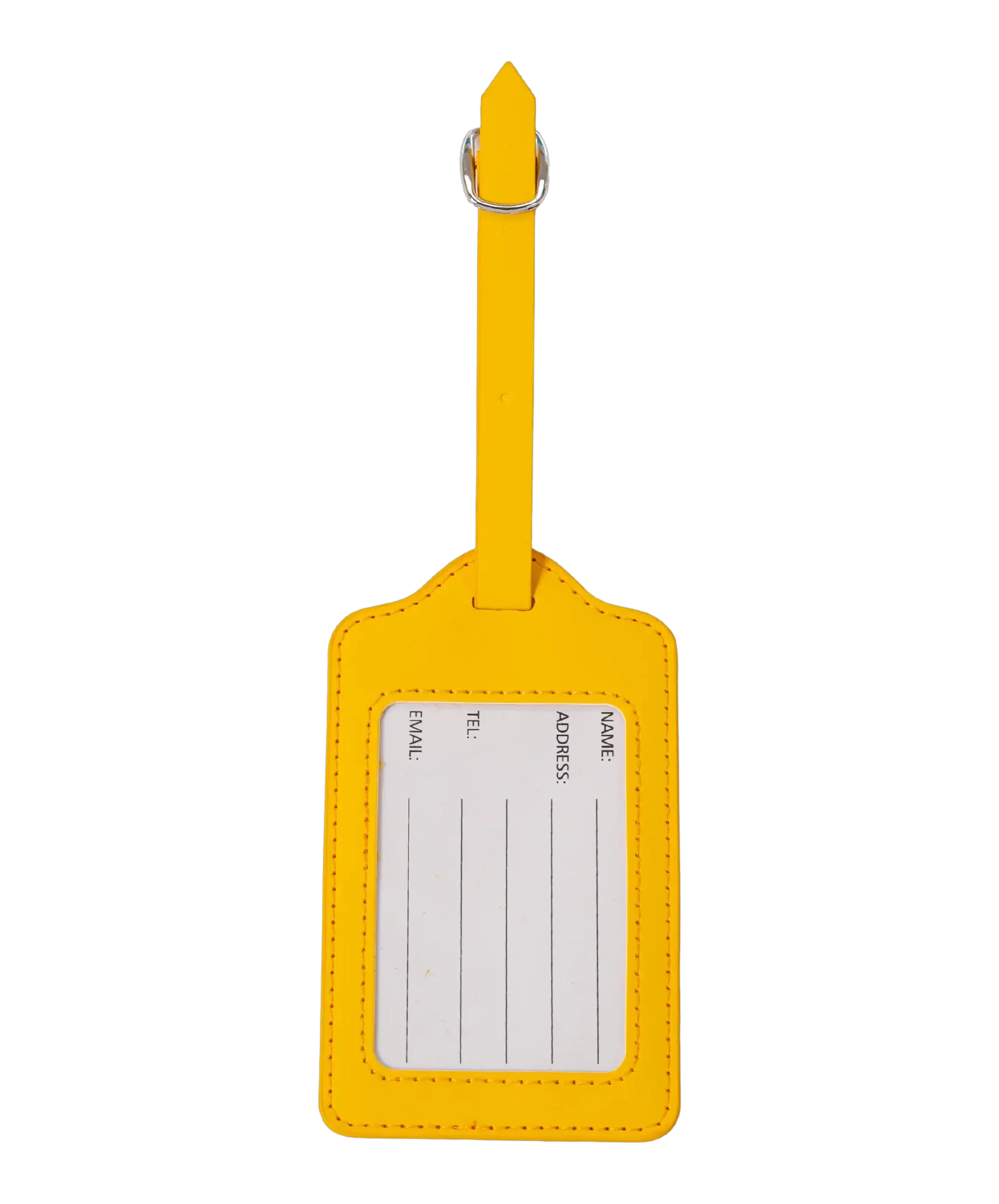 Yellow GYL luggage tag back view identification card transparent background