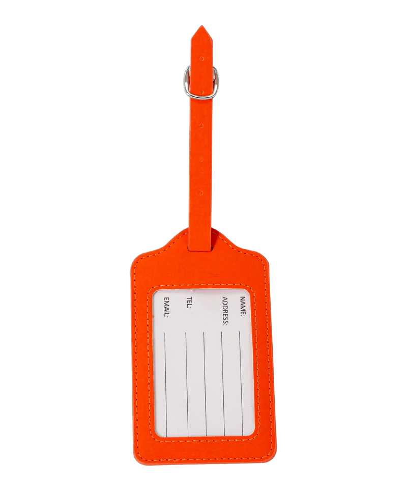 Etiquette a bagages GYL orange vue dos carte identification fond transparent