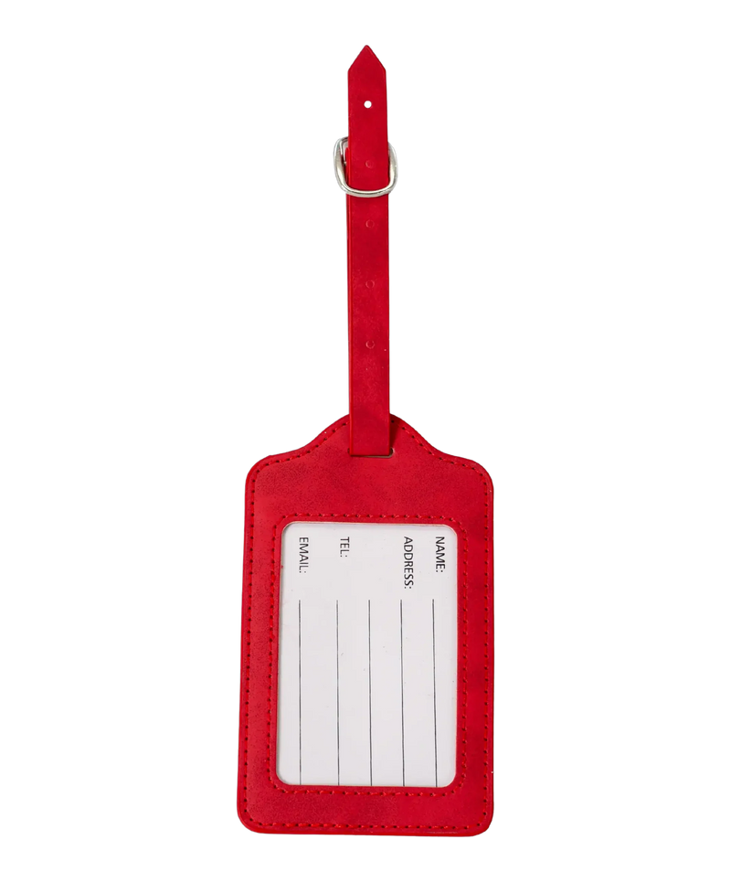 Etiquette a bagages GYL rouge vue dos carte identification fond transparent