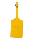 Etiquette a bagages GYL jaune vue face avec logo Createur de Bagages fond transparent