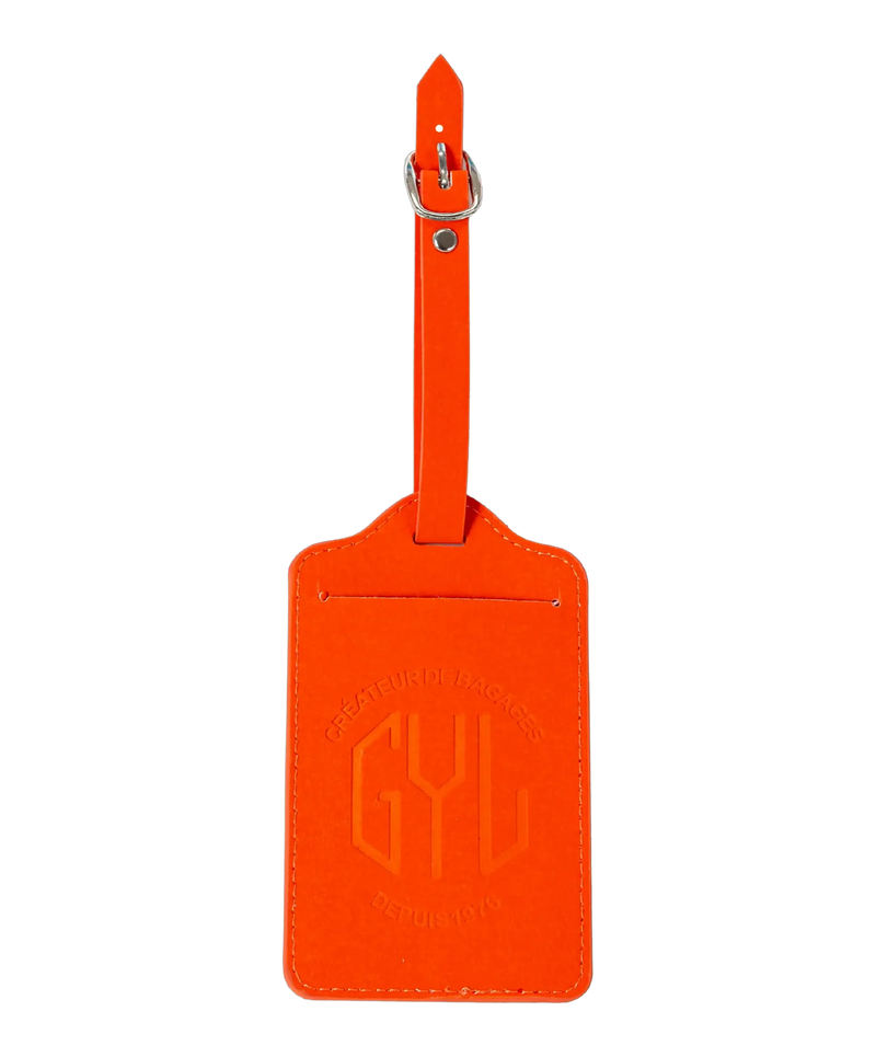 Etiquette a bagages GYL orange vue face logo fond transparent