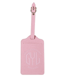 Etiquette a bagages GYL rose vue face avec logo Createur de Bagages fond transparent
