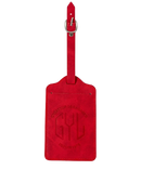 Etiquette a bagages GYL rouge vue face avec logo Createur de Bagages fond transparent