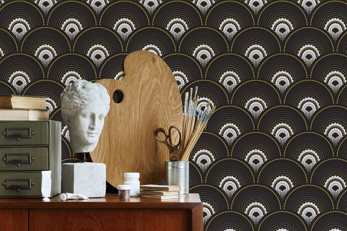 Rouleau Papier Peint Han'I - Noir Doré