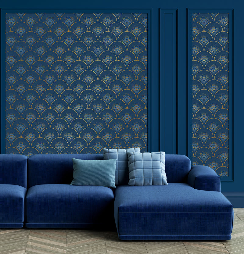 Papier Peint Han'i - Cobalt Doré