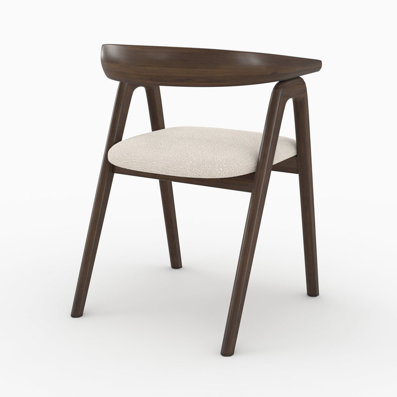 Chaise Hawa en bois d'hévéa foncé et tissu bouclé crème
