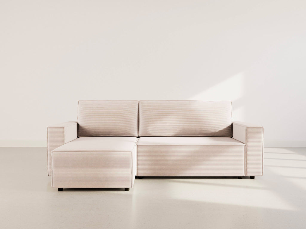 Hector - Divano Angolare Reversibile 4 Posti Divano Letto Con Contenitore - Velluto a Coste - Beige