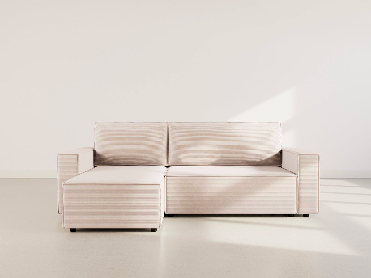 Hector - Divano Angolare Reversibile 4 Posti Divano Letto Con Contenitore - Velluto a Coste - Beige