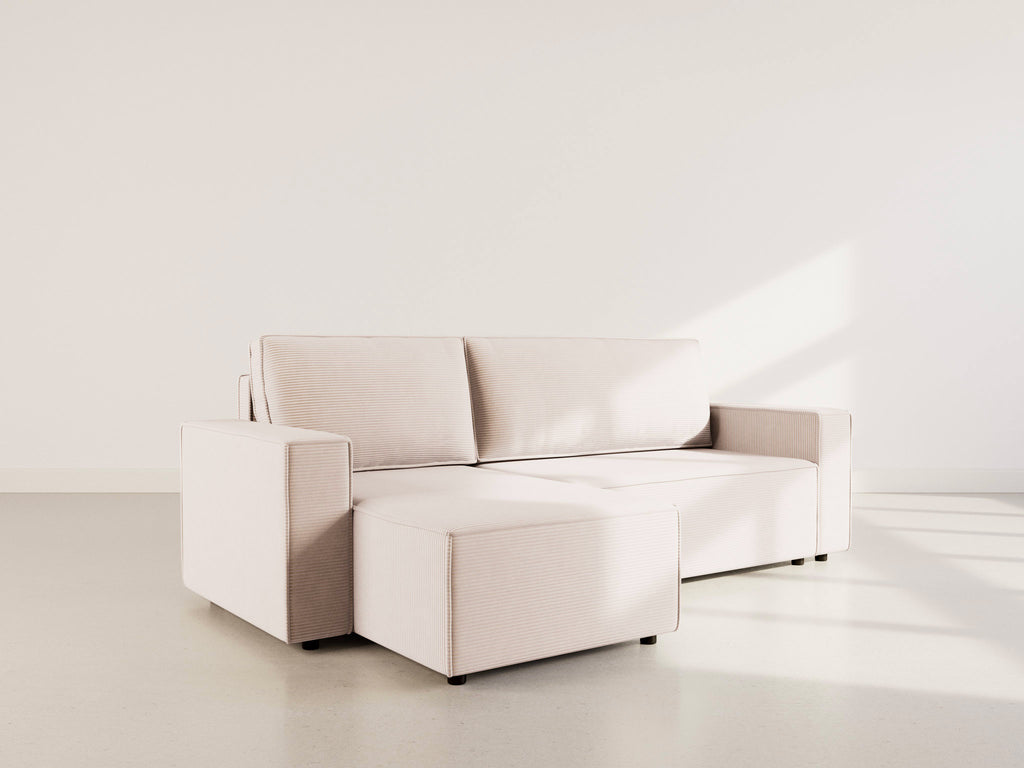 Hector - Divano Angolare Reversibile 4 Posti Divano Letto Con Contenitore - Velluto a Coste - Beige