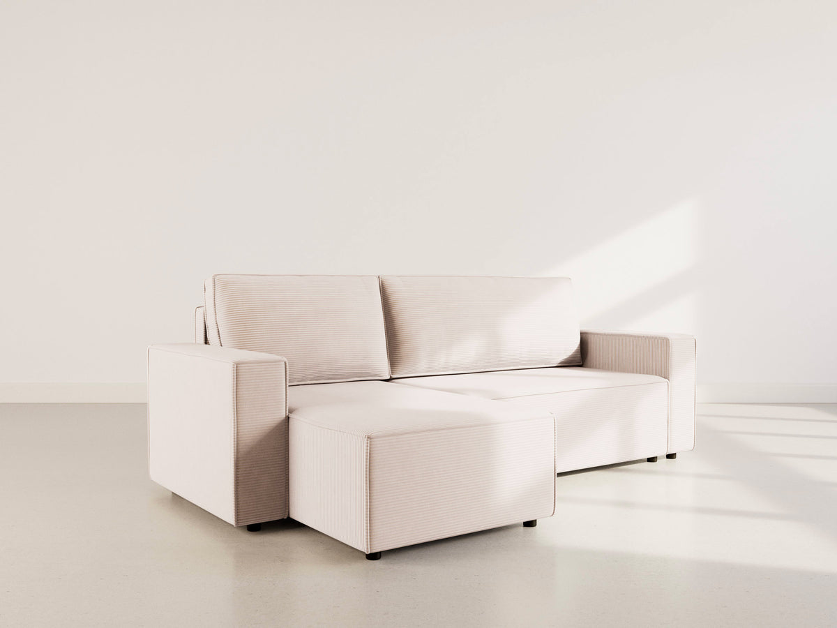 Hector - Divano Angolare Reversibile 4 Posti Divano Letto Con Contenitore - Velluto a Coste - Beige
