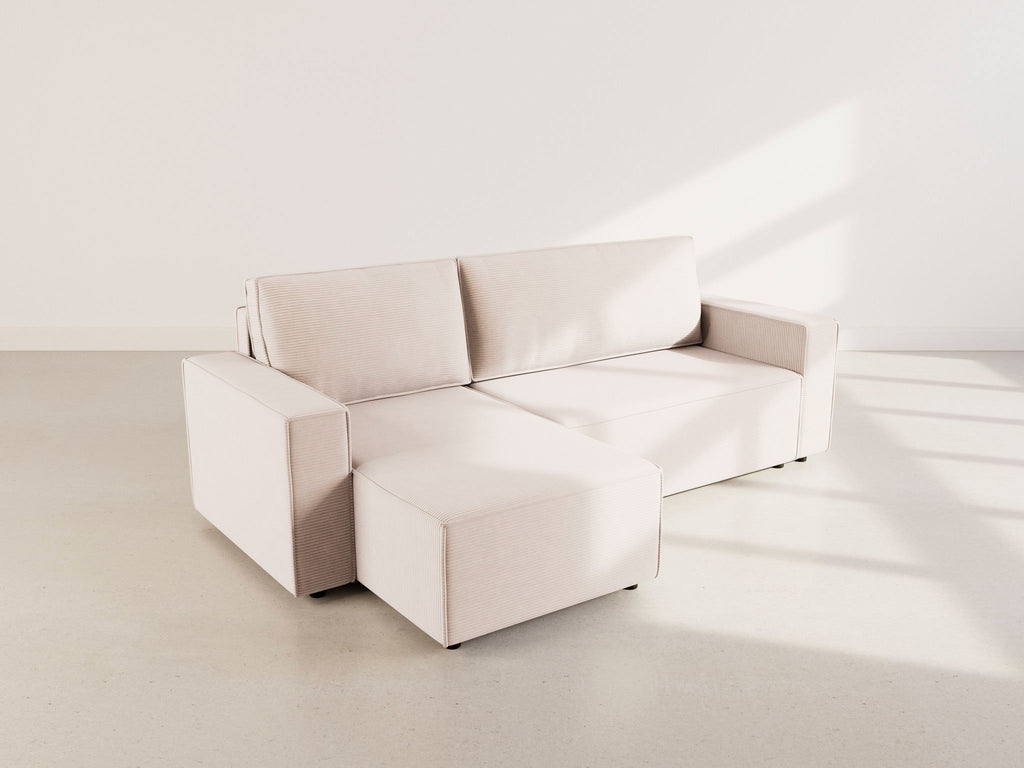 Hector - Divano Angolare Reversibile 4 Posti Divano Letto Con Contenitore - Velluto a Coste - Beige