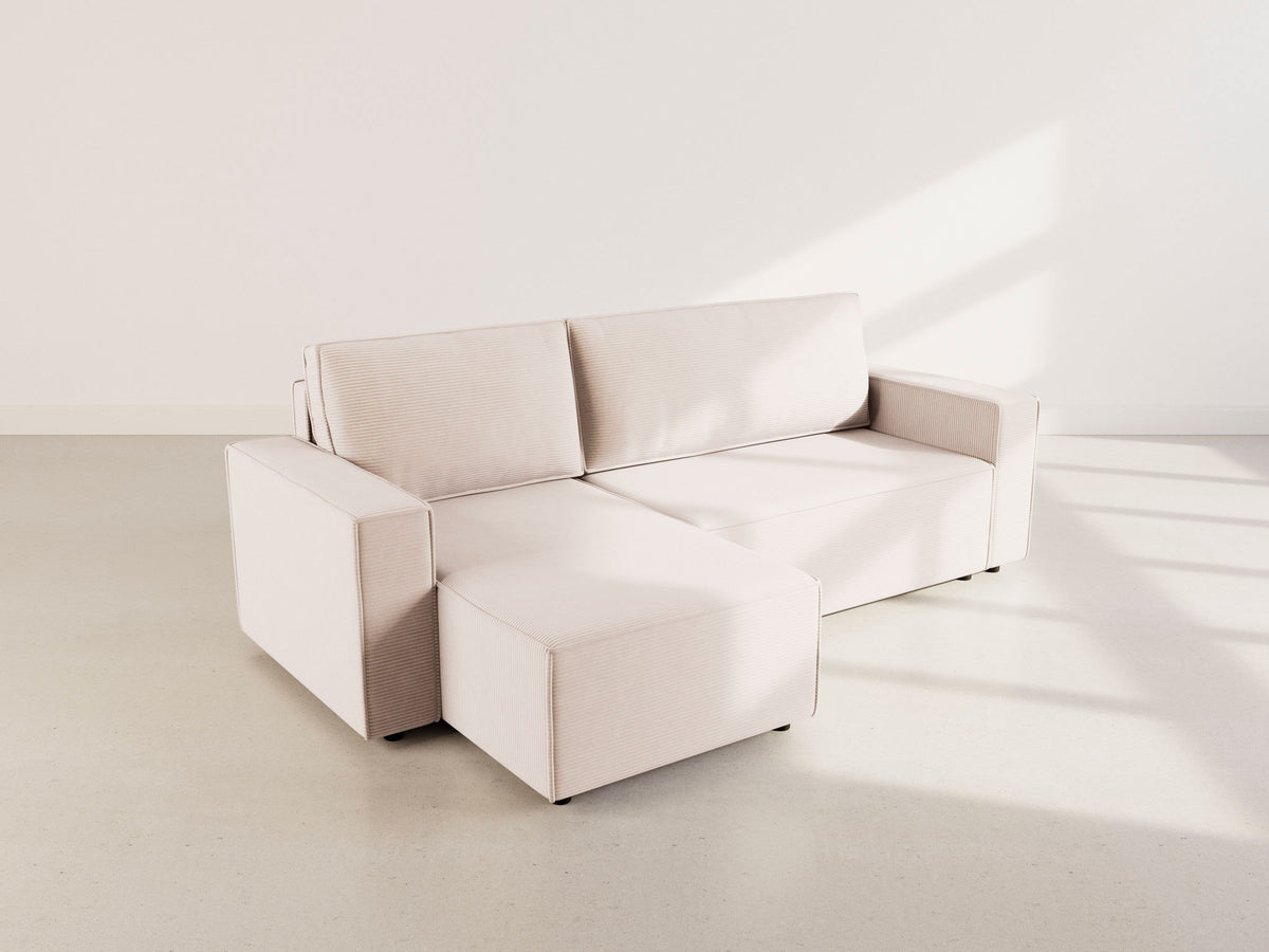 Hector - Divano Angolare Reversibile 4 Posti Divano Letto Con Contenitore - Velluto a Coste - Beige