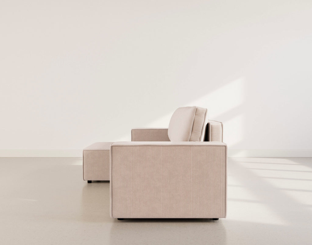 Hector - Divano Angolare Reversibile 4 Posti Divano Letto Con Contenitore - Velluto a Coste - Beige