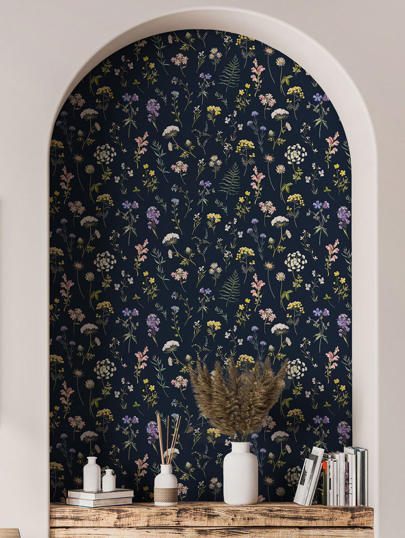 Papel pintado Herbario - Azul marino