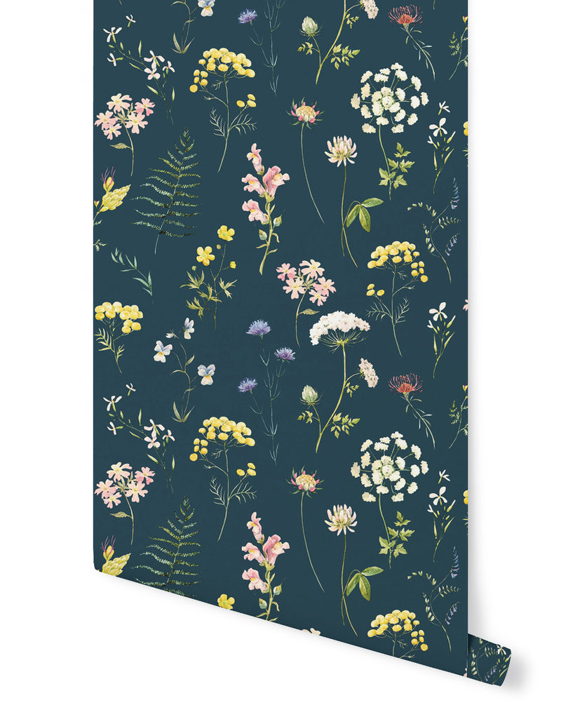 Papel pintado Herbario - Azul marino