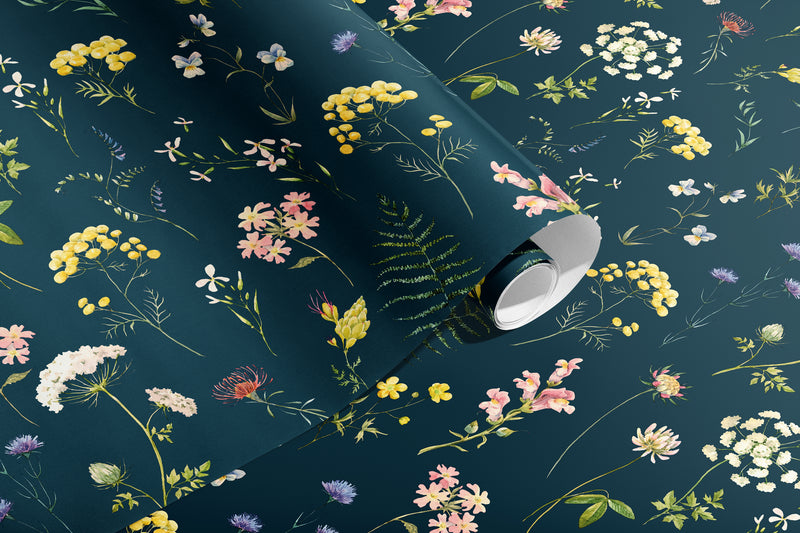 Papel pintado Herbario - Azul marino