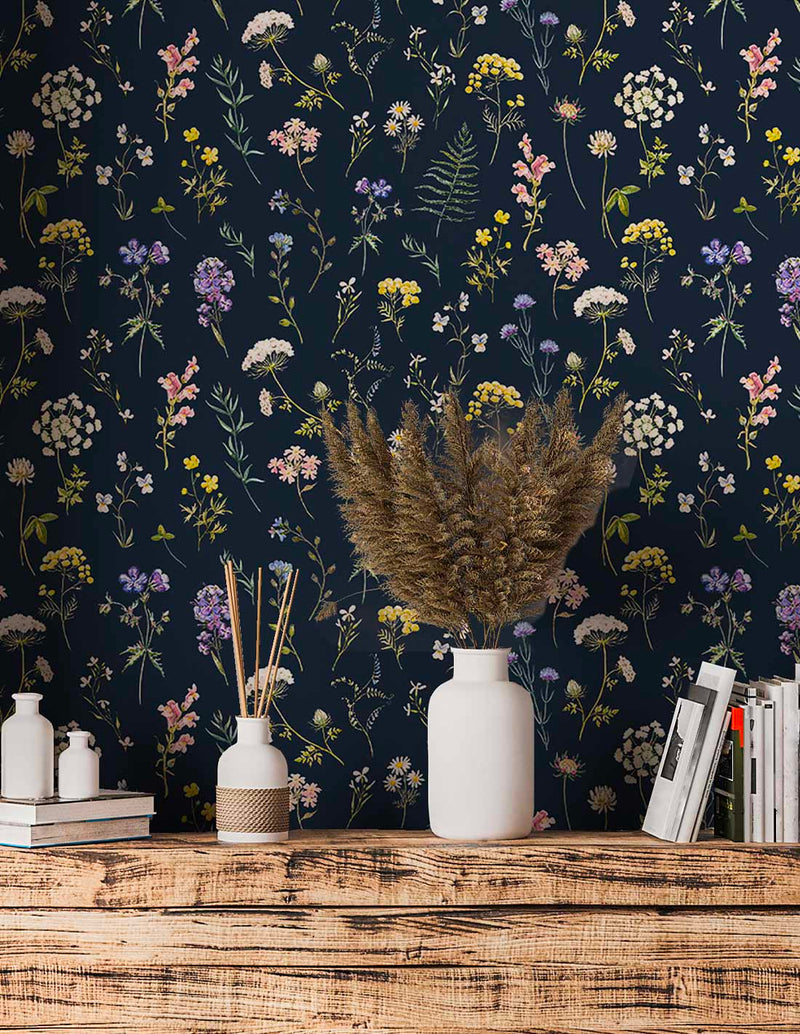Papel pintado Herbario - Azul marino