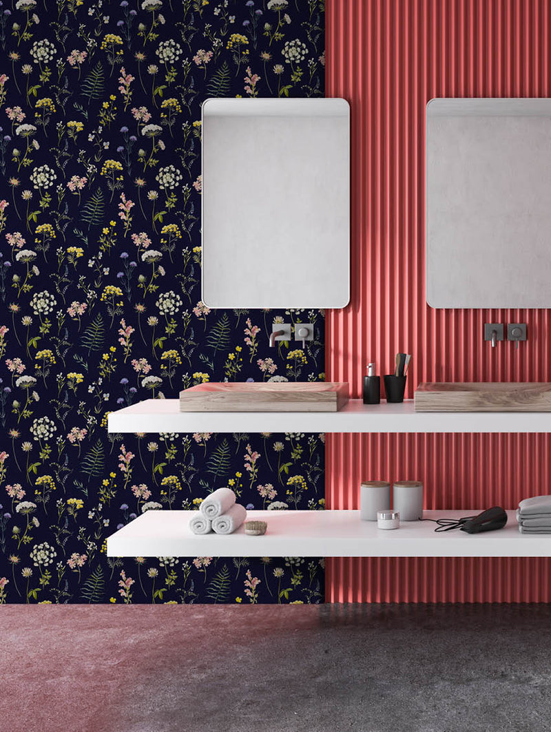 Papel pintado Herbario - Azul marino