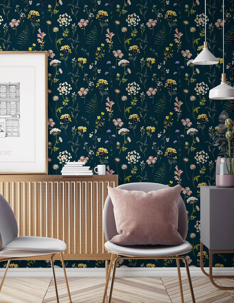 Papel pintado Herbario - Azul marino