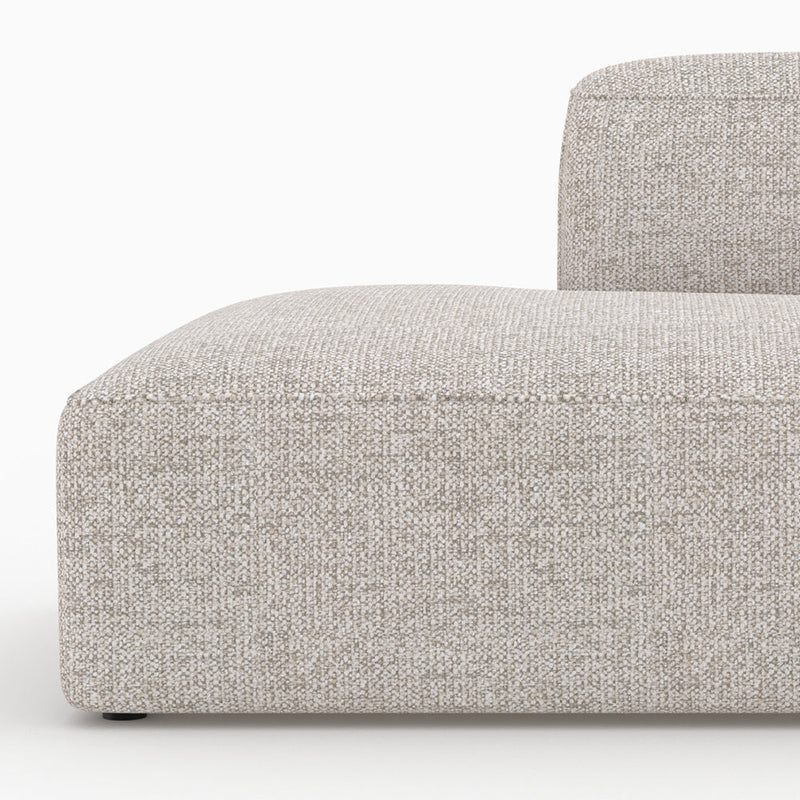 Canapé d'angle droit modulable Hestia, tissu beige 4 places, 2 poufs