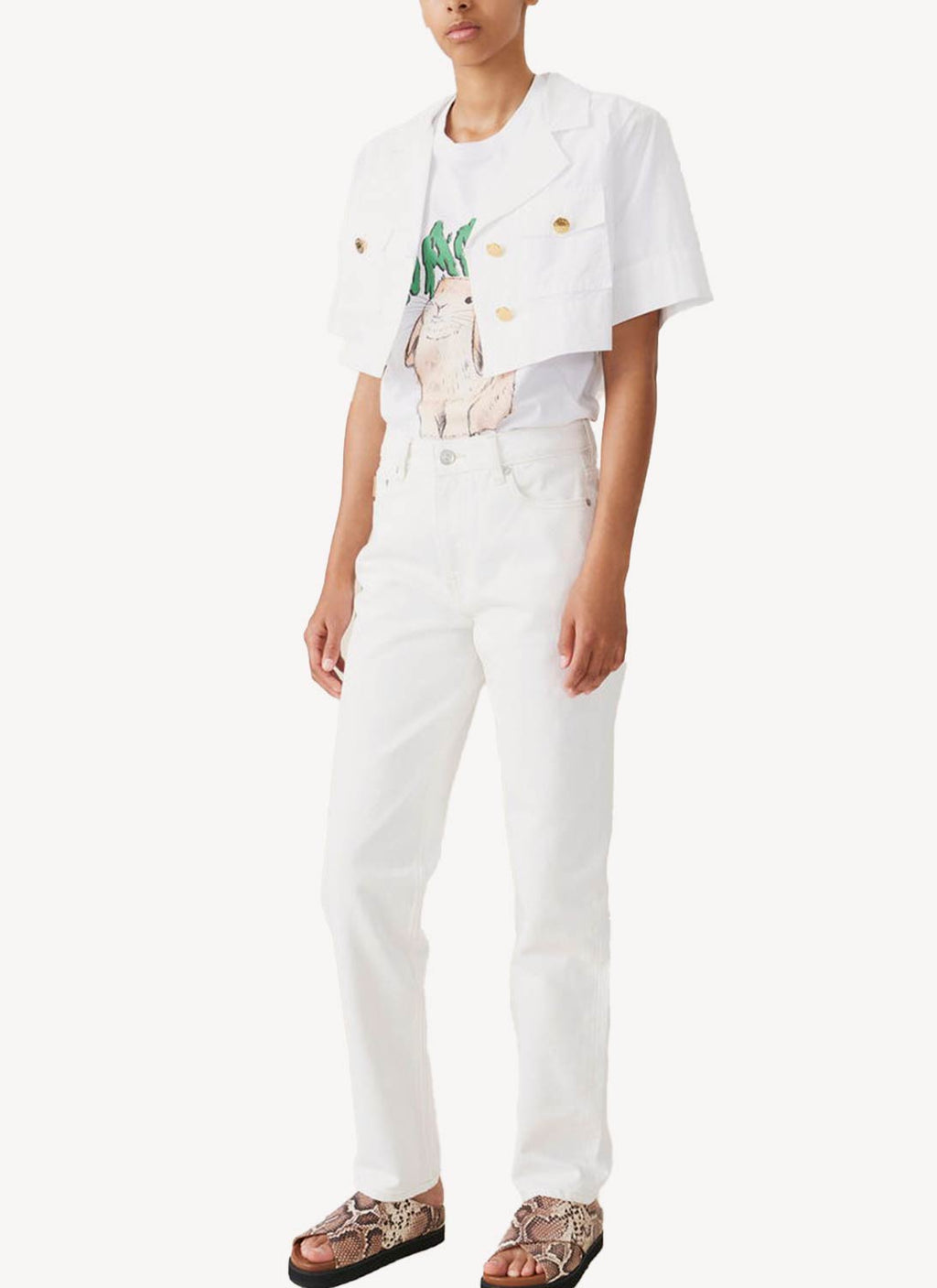 Ganni - Vaquero Recto Talle Alto - Bright White - Mujer