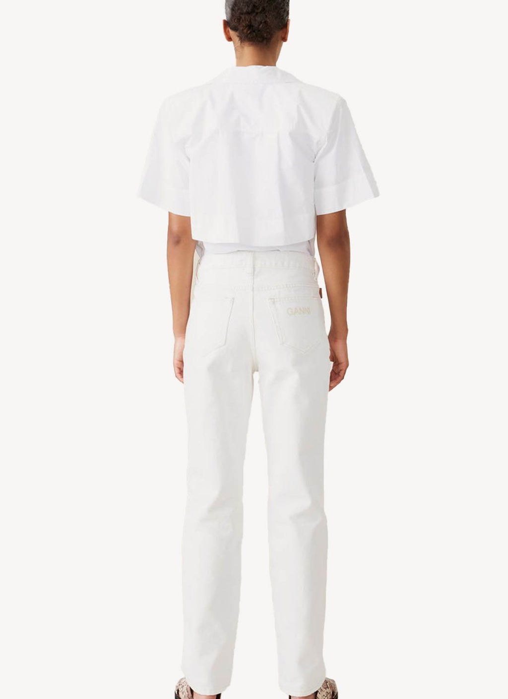 Ganni - Vaquero Recto Talle Alto - Bright White - Mujer
