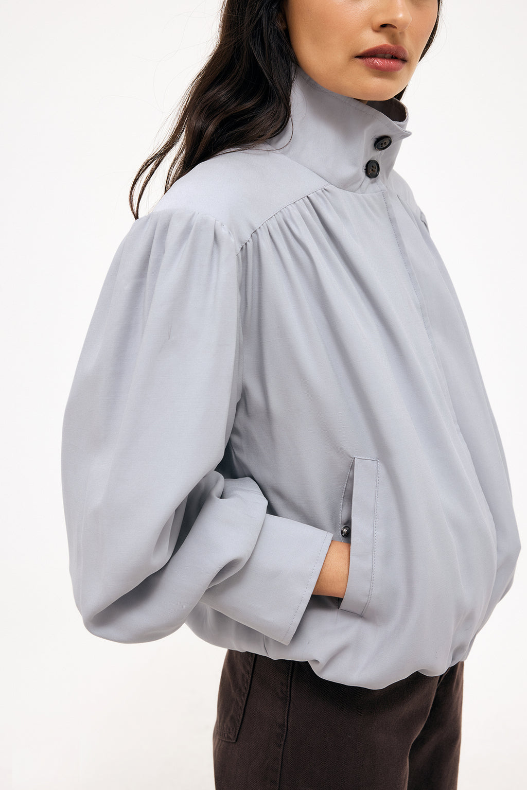 Veste High Neck Flowy - Bleu Clair