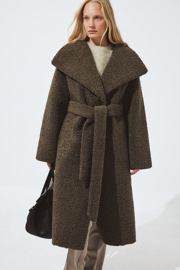 Abrigo teddy de cuello alto - Caqui