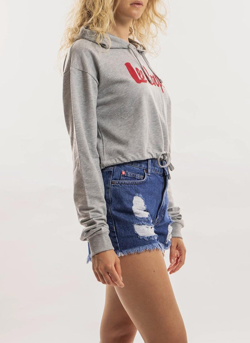 Lee Cooper - Hoodie Cropped Logo - Grau - Femme