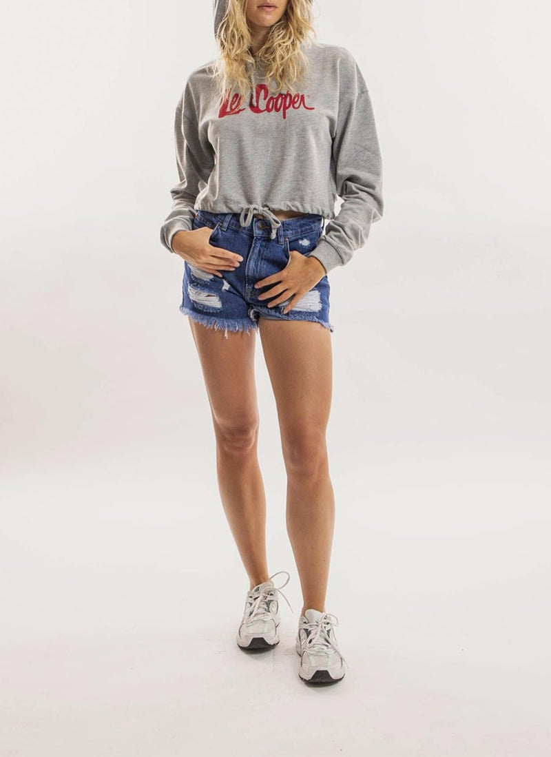 Lee Cooper - Hoodie Cropped Logo - Grau - Femme