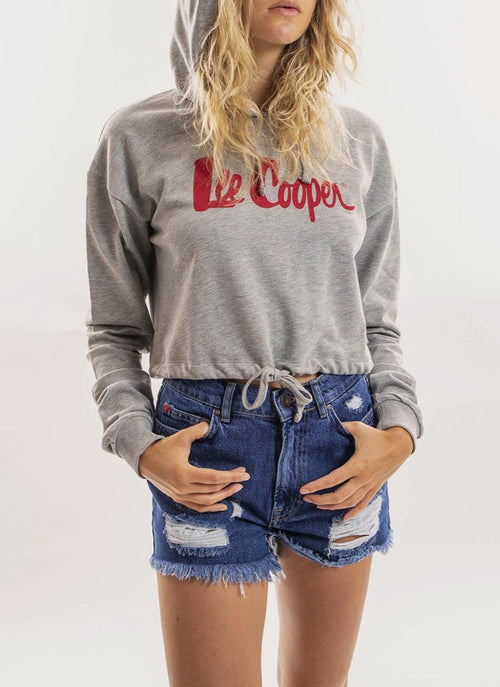 Lee Cooper - Hoodie Cropped Logo - Grau - Femme