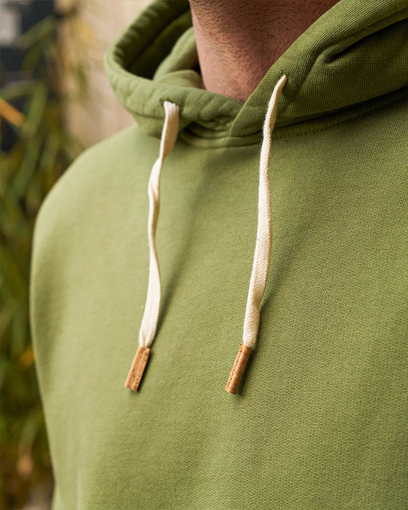 hoodie vert en molleton - focus cordon