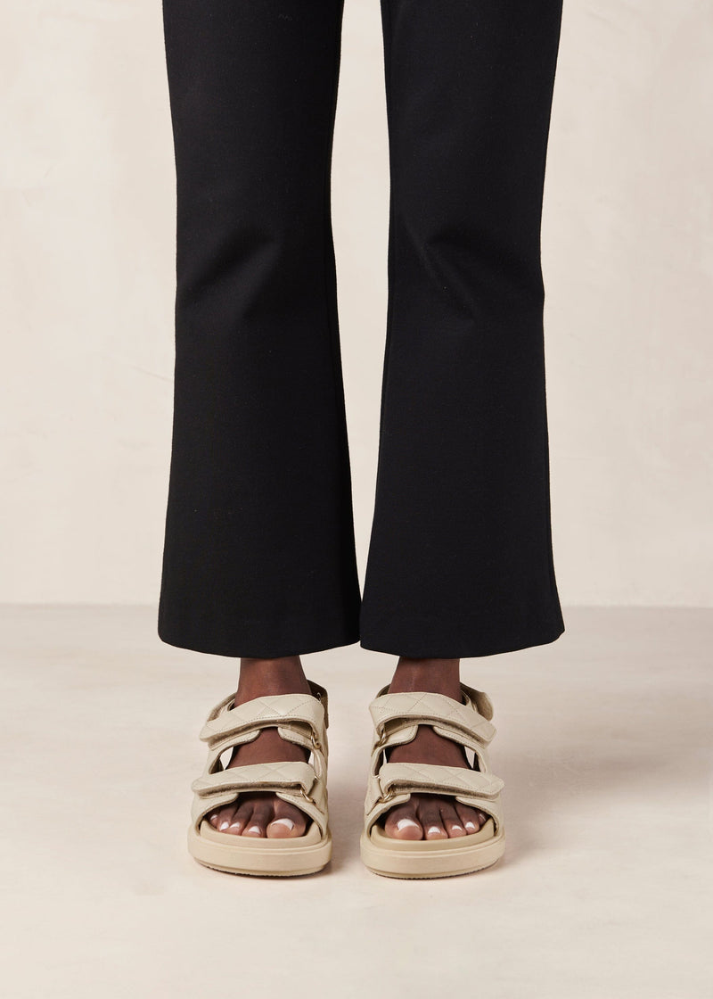 Hook-Loop Cream Leather Sandals Sandals ALOHAS