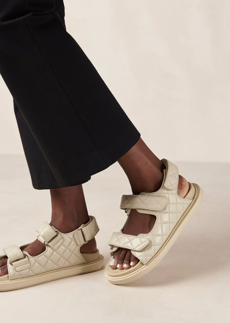 Hook-Loop Cream Leather Sandals Sandals ALOHAS