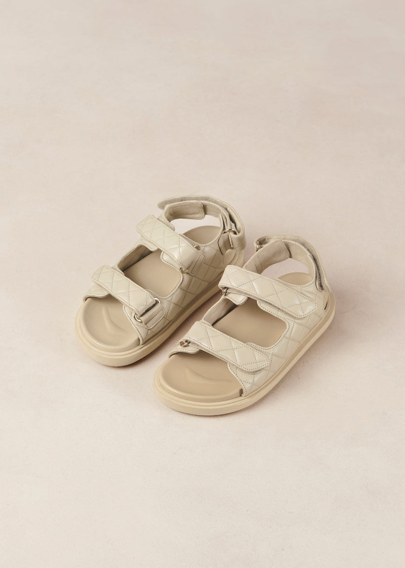 Hook-Loop Cream Leather Sandals Sandals ALOHAS