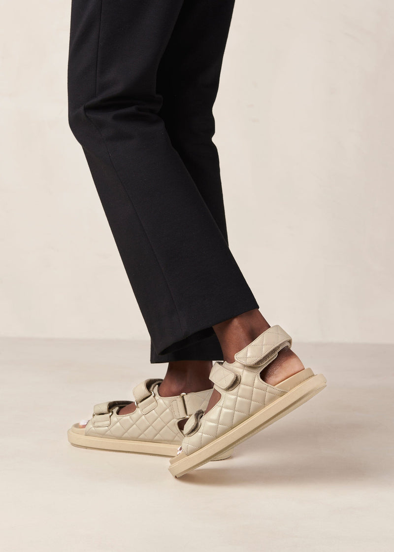 Hook-Loop Cream Leather Sandals Sandals ALOHAS